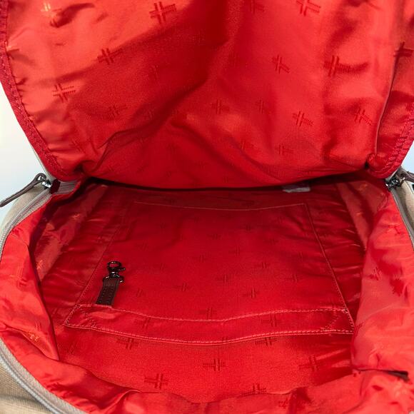 Baekgaard Teddy Zipper Backpack Beige Canvas Italian Leather Accents Laptop Bag - Picture 6 of 8